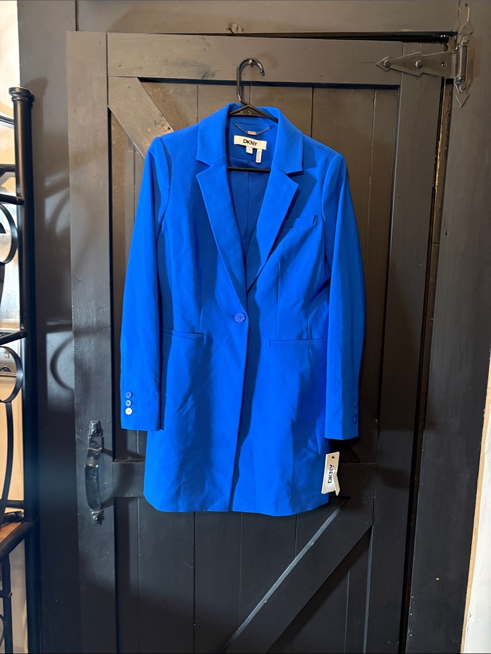 DKNY Electric Blue Single-Button Long Blazer